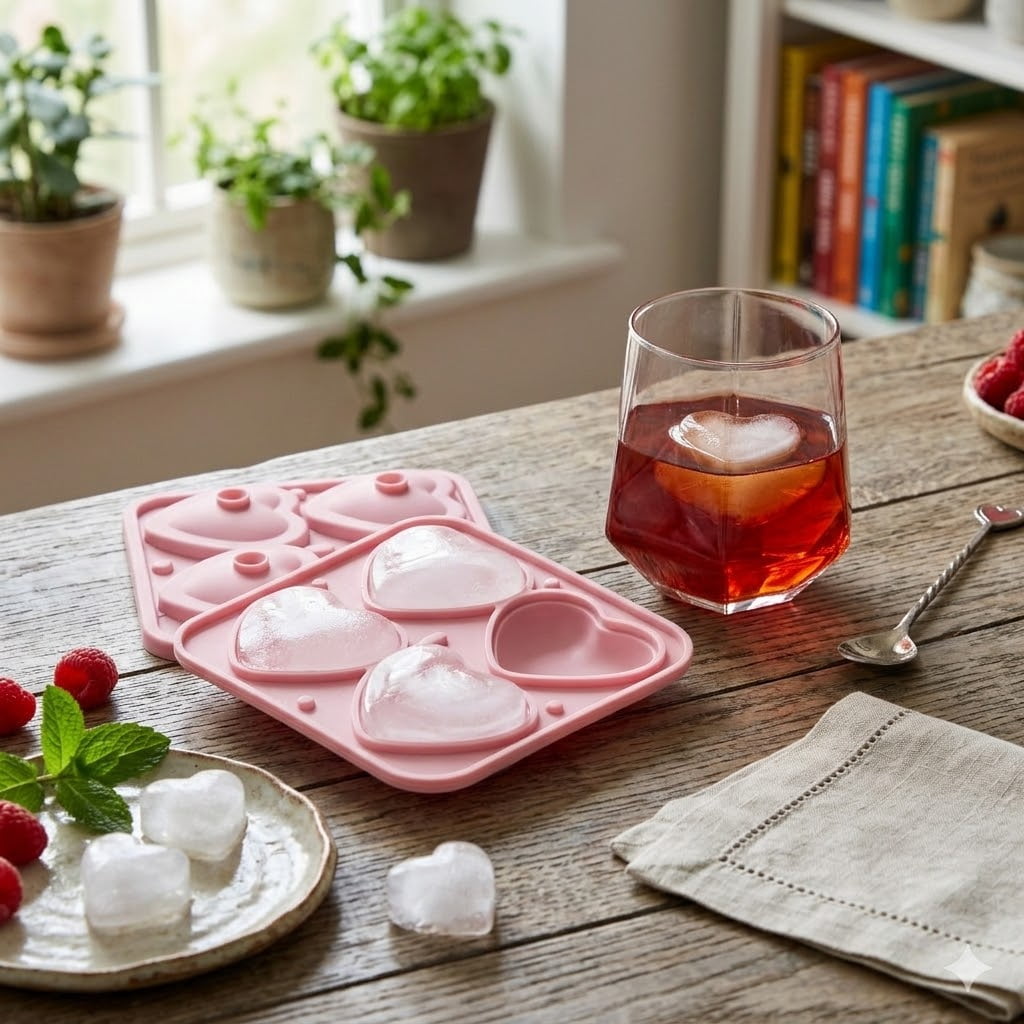 Betsey Johnson Glass Tumbler with Heart Ice Mold, Cocktail Glass & Silicone Ice Tray Set