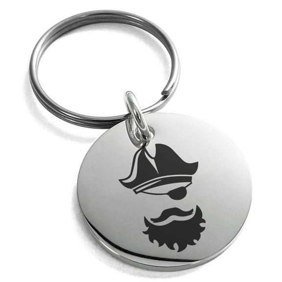 Stainless Steel Legendary Blackbeard Pirate Engraved Small Medallion Circle Charm Keychain Keyring
