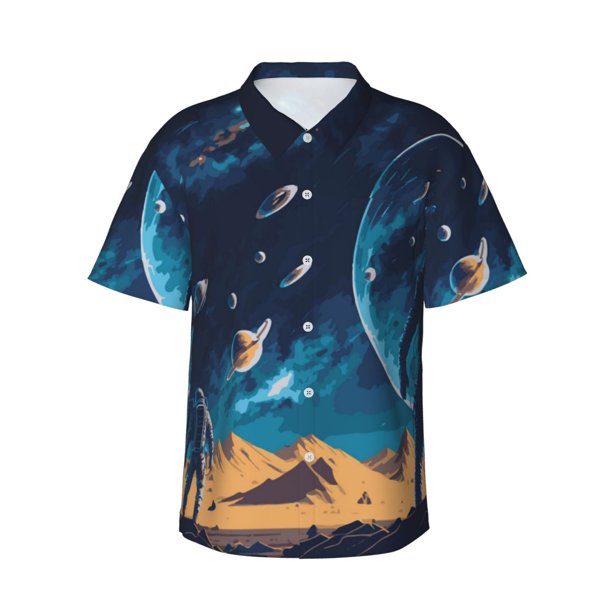 Fotbe Astronaut In A Space Suit On The Planet Camisa Hawaiana para Hombre Unisex – Camisa Casual de Verano con Botones de Manga Corta de Algodón y Lino,3X-Large
