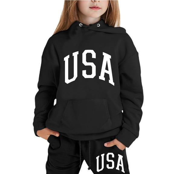 Ediodpoh Kids Clothing Set Children Kids Boys and Girls Long Sleeve Letter Printed Lightweight Hoodie Sweatshirts and Long Pants Set Outfit Outfit for Girls Black 2-3 Years
