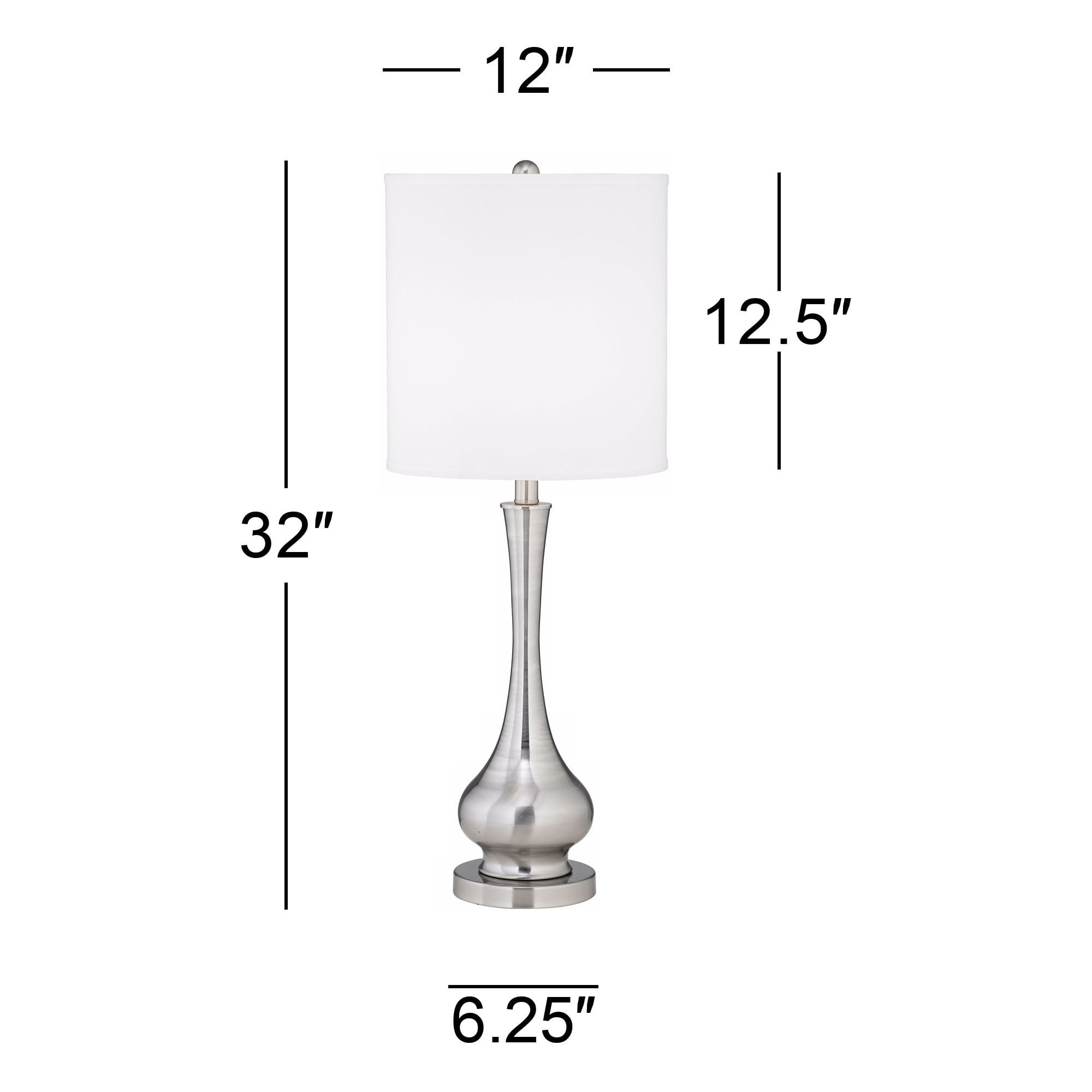 Possini Euro Design 32" Tall Gourd Large Modern End Table Lamps Set of 2 Silver Brushed Steel Finish Metal Living Room Bedroom