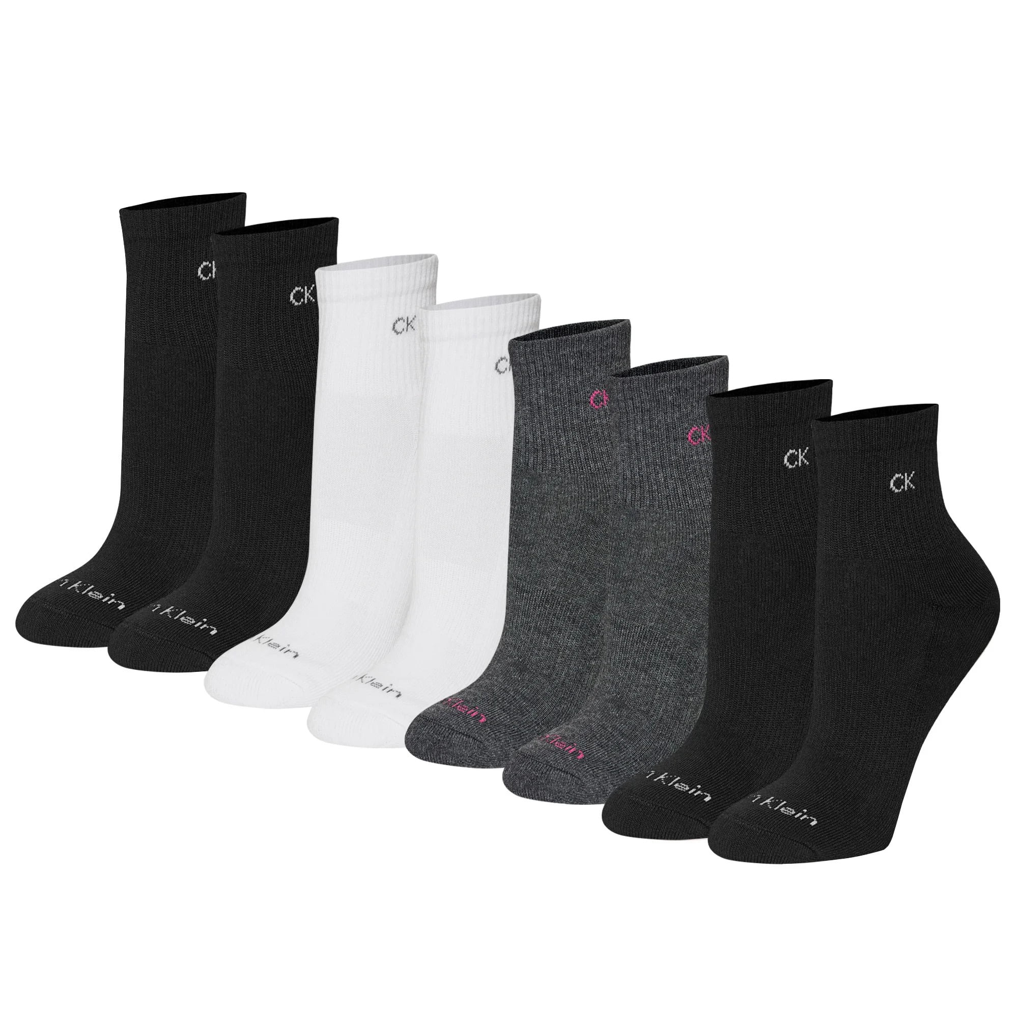 Calvin Klein High Quarter Socks for Women – 8 Pair Cushioned Ankle Socks – High Quarter Cut, Comfort Design (Black,4-10)