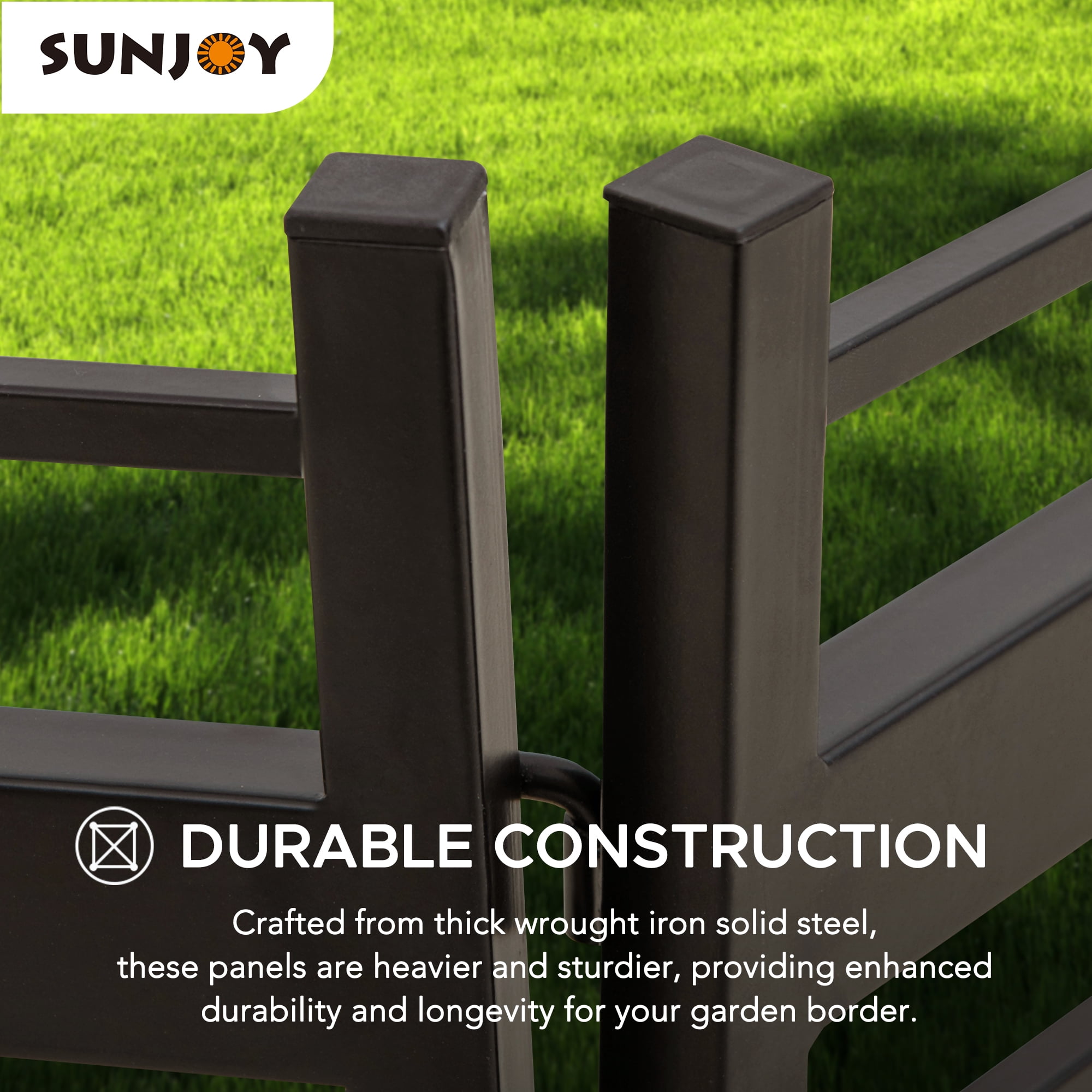 Sunjoy Clôture de jardin solaire en fer panneau de clôture en treillis métallique, clôture décorative extérieure pour jardin (paquet de 5)