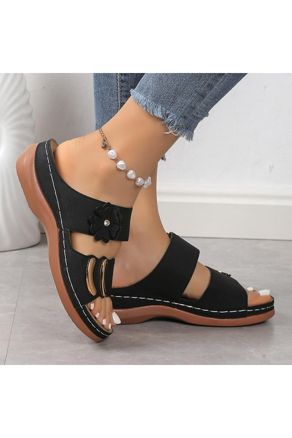 Womens Sandals Plus Size Summer Casual Solid Flip-flops Beach Wedge Toe Fish Mouth Sandals