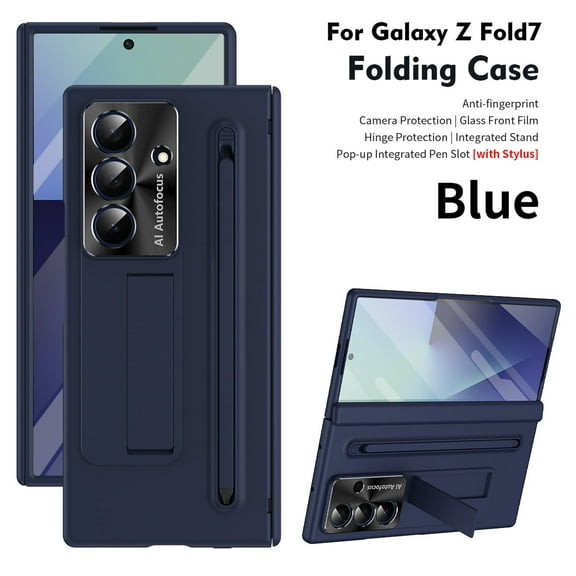 Tedixss Case for Samsung Galax Z Fold 7,Shockproof Hinge Protection PC Case Built-in Screen Protection Stand Cover with Pen Stylus for Galaxy Z Fold 7,Blue