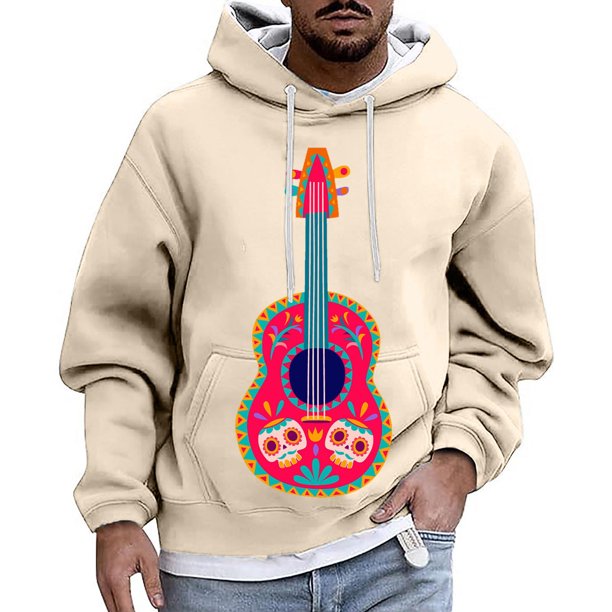 WILLBEST Sudadera con Capucha De Manga Larga con Estampado De Guitarra De Carnaval De Estilo Informal para Hombre XXGrande