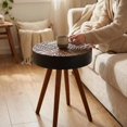 thumbnail image 3 of GZXS Modern Boho Round End Table, Two-Tone Accent Side Table with Carved Top, Sturdy Solid Wood Legs, 100 lbs Load Capacity, Easy Assembly, 15.75" Dia x 22.05" H, Black+Brown, 3 of 10