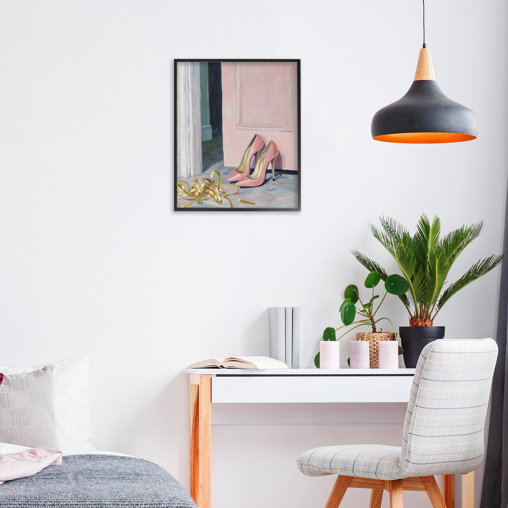 Stupell Industries Pink High Heels & Tinsel Black Framed Giclee Art, design by The Prints Vibe