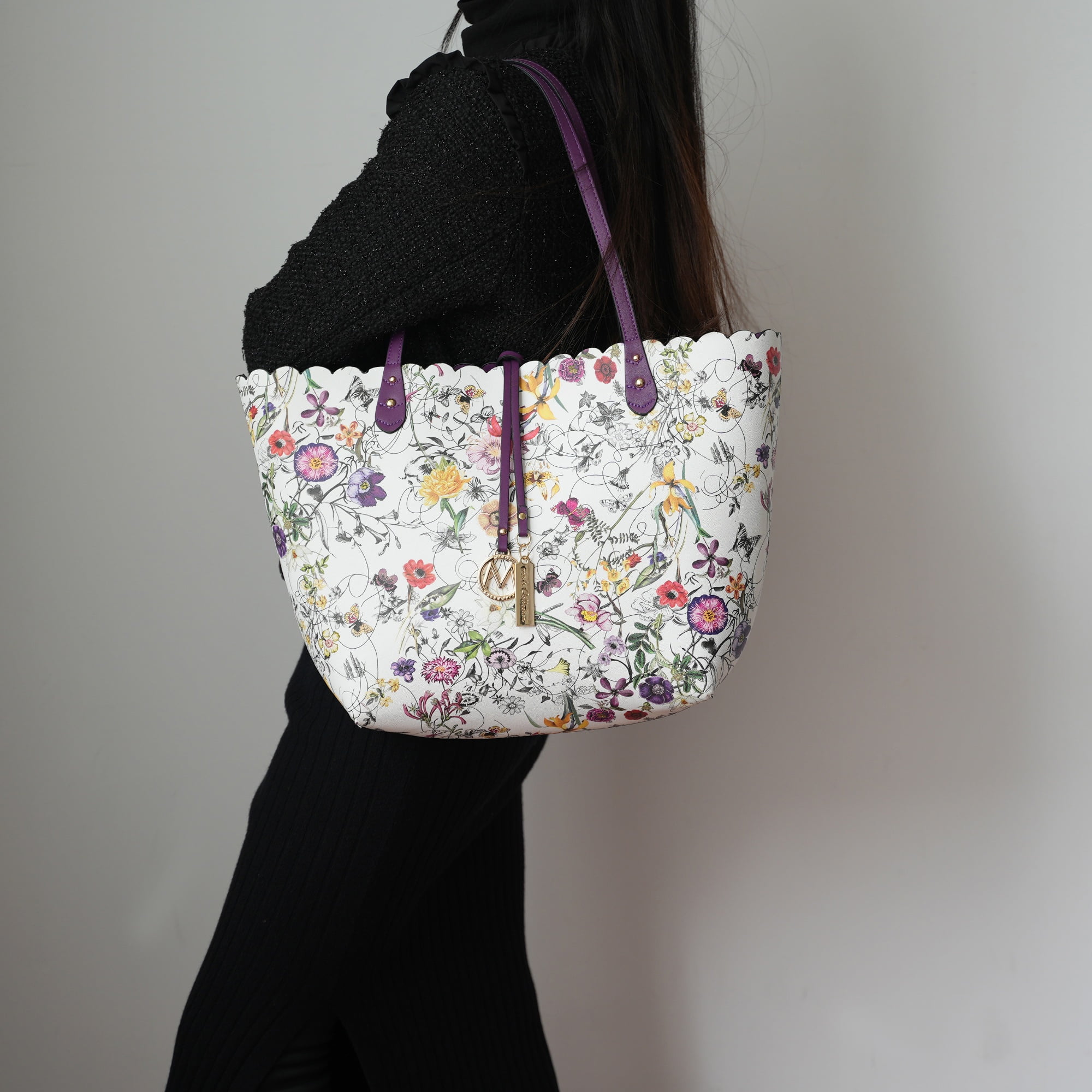 MKF Collection Danielle Tote Floral Bag, Crossbody Pouch Handbag Reversible Shopper Women's Purse Large Capacity for Weekend by Mia K - White Blush