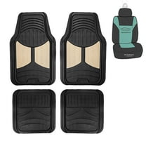 FH Group Climaproof Rubber Beige Car Floor Mats, Universal Fit 4pc Full Set with Air Freshener