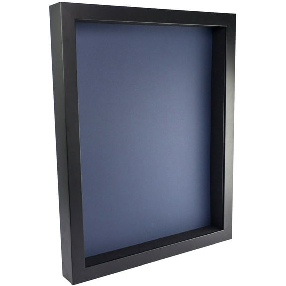 10x20 Shadow Box Frame In Black With A 1 3/4" Usable Depth Includes Navy Blue Acid-Free Backing, UV