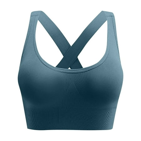 Gnurob Sports Bra for Women  Criss-Cross Back Bras Medium Support Brassiere Seamless Wirefree Bralettes Push Up Bralette Work Yoga Underwear Clearance Saving Blue Medium