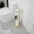 thumbnail image 6 of Round Freestanding Toilet Paper Holder with Top Storage Shelf in Brushed Gold, 6 of 14