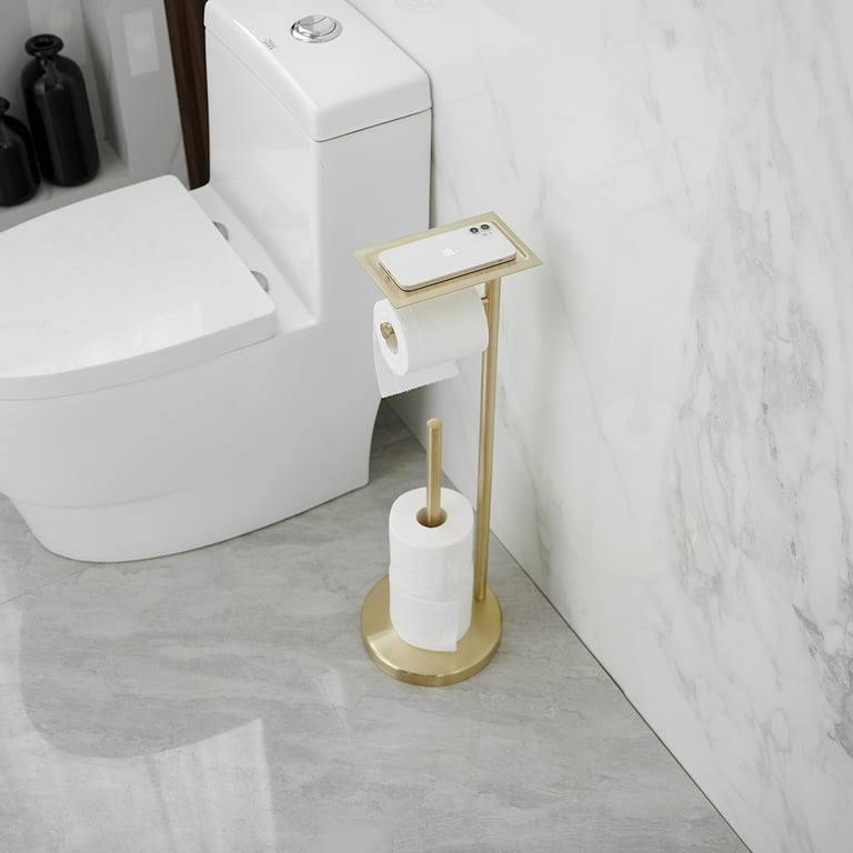 Sfemn Gold Toilet Paper Holder Stand, Freestanding Toilet Paper Stand with  Tray for Small Items, Toilet Paper Holder with Storage Space for 4 Extra