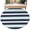 thumbnail image 2 of Turquoise Navy Blue Stripe Round Living Room Rugs 5 ft, Modern Abstract Washable Area Rug with Non-Slip Sturdy Edge Binding Round Carpet for Entryway Kitchen Bedroom Bathroom, 2 of 9