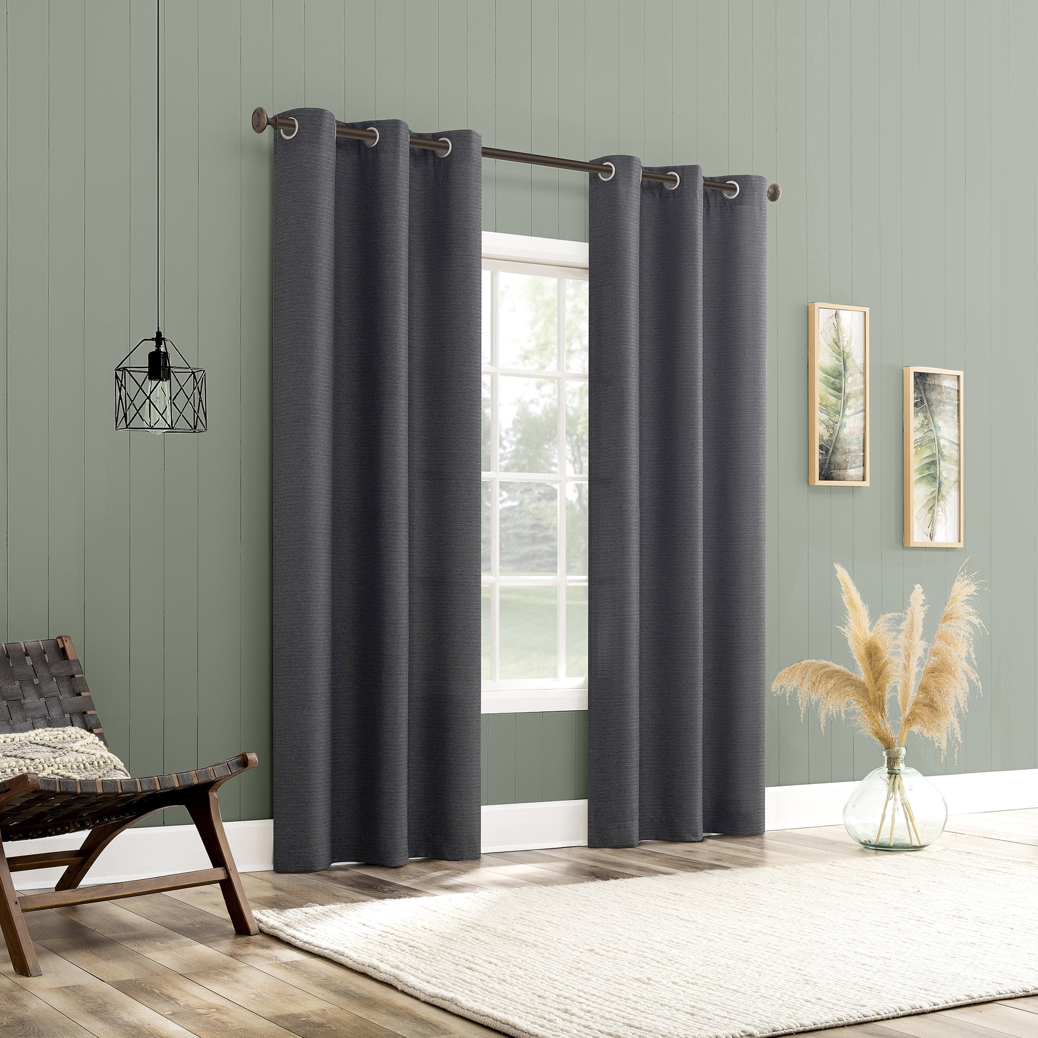 No. 918 Landon Textured Semi-Sheer Grommet Curtain Panel, 40"W X 84"L, Steel Gray