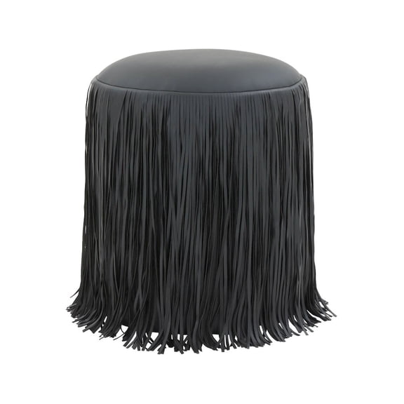 TOV Furniture Shag Me Black Performance Vegan Leather Ottoman