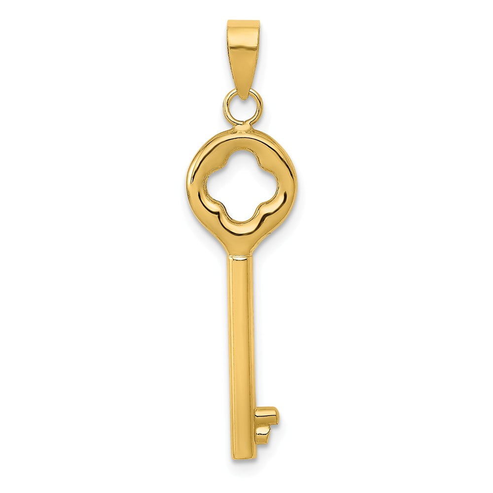 14k Yellow Gold Polished Clover Top Puff Round Key Pendant 14k Yellow Gold Polished Clover Top Puff Round Key Pendant