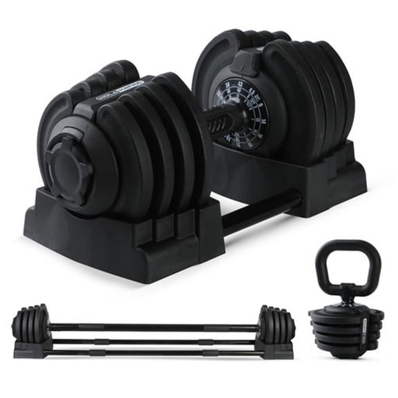 HolaHatha 3-in-1 Multifunctional Home Gym Workout Adjustable Dumbbell Set, Black