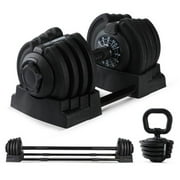 HolaHatha 3-in-1 Multifunctional Home Gym Workout Dumbbell Set, Black