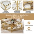 thumbnail image 2 of 33.5" Square Glass Coffee Table for Living Room,Luxury 2-Tier Storage Coffee Table with Clear Glass Top and Gold Frame,Gold, 2 of 7