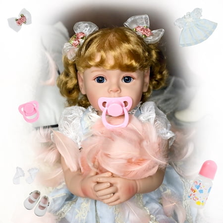 Lifelike Reborn Baby Dolls Girl, 18 Inch Realistic Baby Doll Silicone Full Body with Blond Hair, Baby Toddler with Doll Accessories for Kids Age 3+