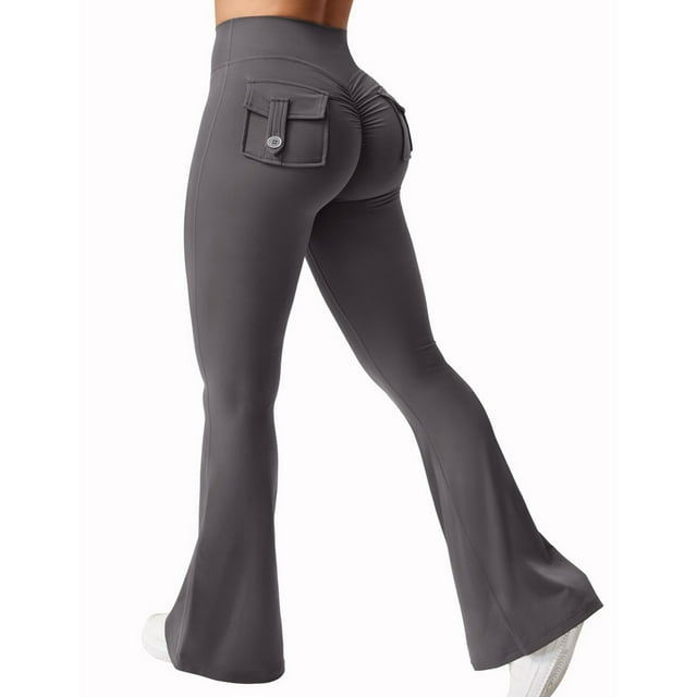 Women's High Waisted Flare Yoga Leggings with Pockets Tummy Control Stretch