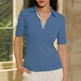 thumbnail image 7 of ZyeKqe Womens Top Half Sleeve V Neck Zipper Collared Work Shirts Slim Fitted Dressy Casual Blouses, 7 of 7