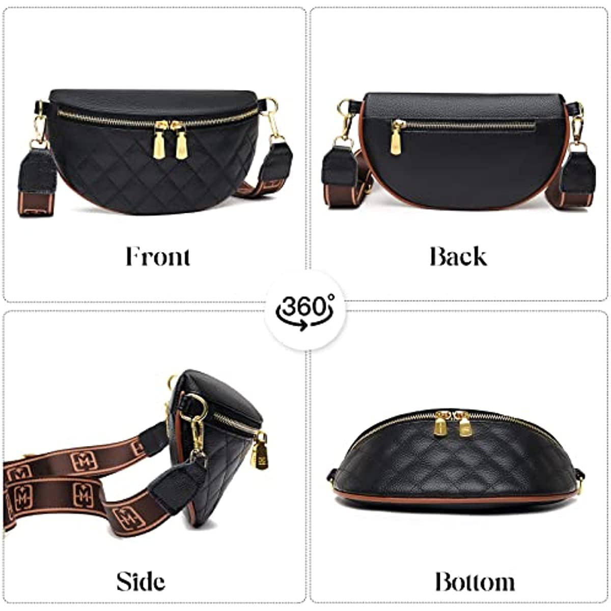 Fashion Women Shoulder Hand Bags Rhomboid Pattern Leather Ladies Messenger  Bags Wide Strap Men Waist Pack with Small Coin Purse