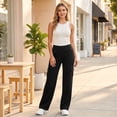 thumbnail image 4 of Women's Yoga Pants with 6 Cargo Pockets Wide Leg Cargo Pants Stretchy Soft Fabric Slim Fit, Pull On, Tummy Control Leggings, Wide Leg, Skinny, Comfort, Hiking Black S, 4 of 9