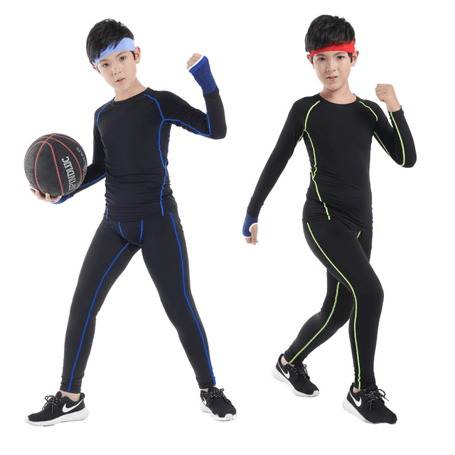 Traje de fitness para niños Mallas de manga larga Mallas deportivas elásticas Baloncesto Fútbol Base Mallas de secado rápido Mallas para hombres