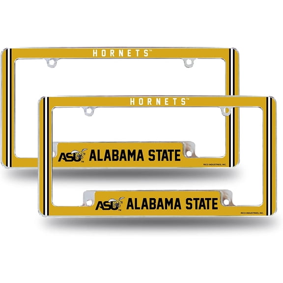 Alabama State NCAA Hornets (Set of 2) Chrome Metal License Plate Frames with Bold Full Frame Design