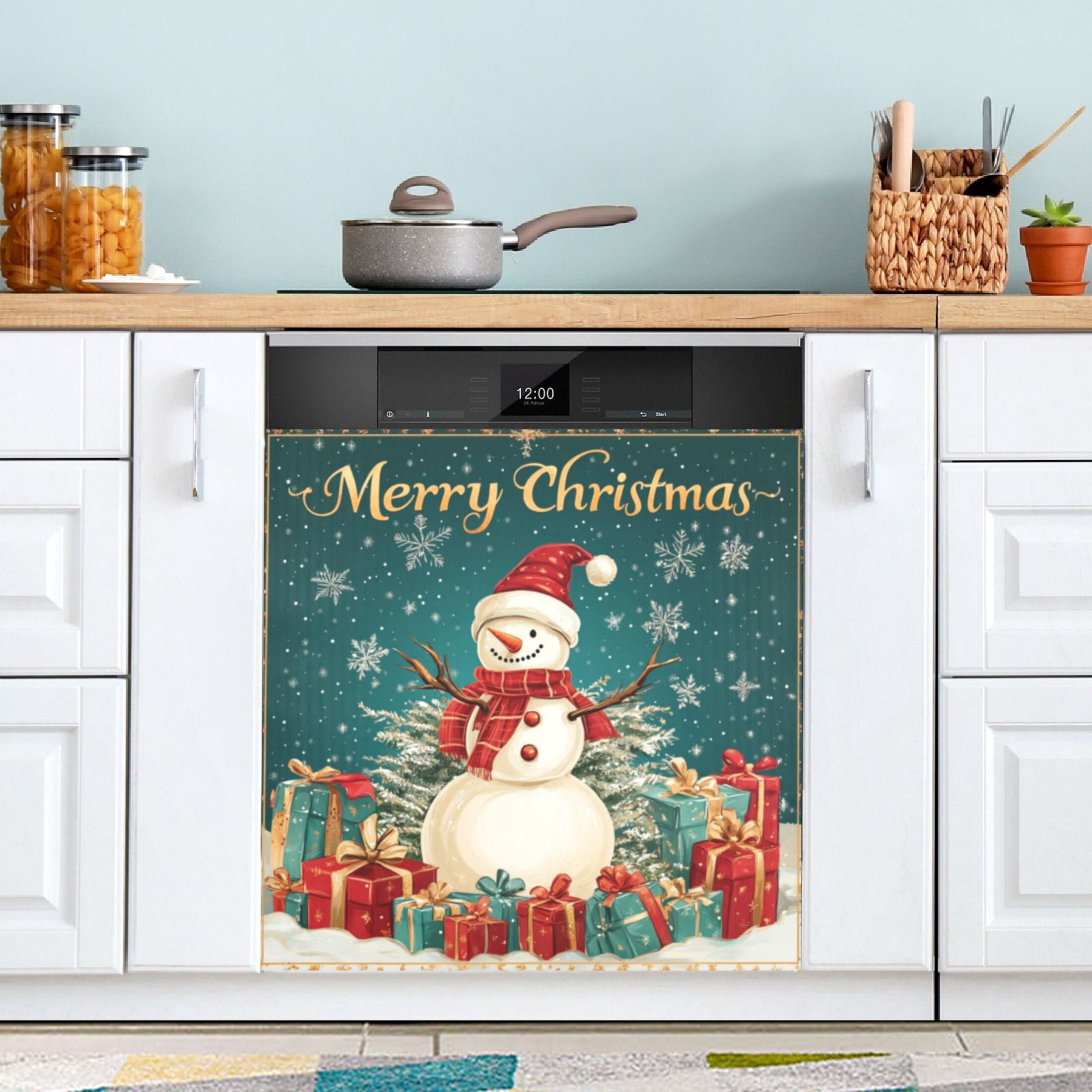 Dishwasher Magnetic Sticker 23x26 Inch Refrigerator Magnetic Sticker Washing Machine Magnetic Sticker Kitchen Panel Magnetic Sticker Home Decor Christmas Lovely Snowman Picture