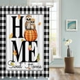 thumbnail image 3 of Fabric Shower Curtain Owls Pumpkin Solid White Background Black White Checkered Edge Shower Curtains with 12 Hooks Waterproof Machine Washable Bath Curtains for Bathroom, 72 x 96in, 3 of 6
