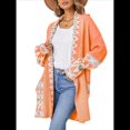 thumbnail image 2 of Cárdigan de Punto Extragrande de Larga con Estampado de Colores Contrastantes para Mujer. Naranja S, 2 of 5