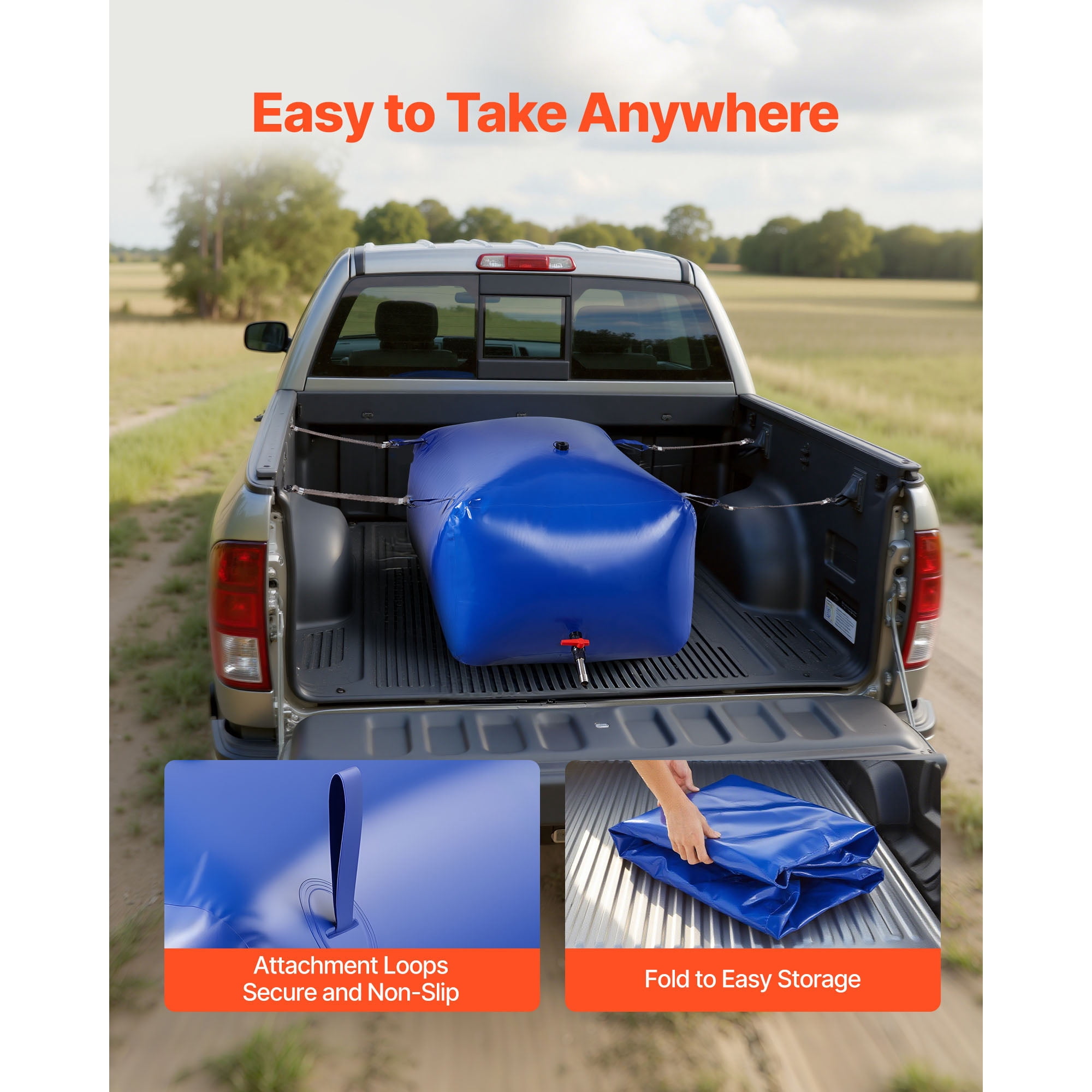 KFFKFF 105.7 Gallon Portable Water Storage Bladder, Collapsible PVC Water Container, Durable Leak-Resistant Tank for Emergency, RV, Truck, Outdoor Applications