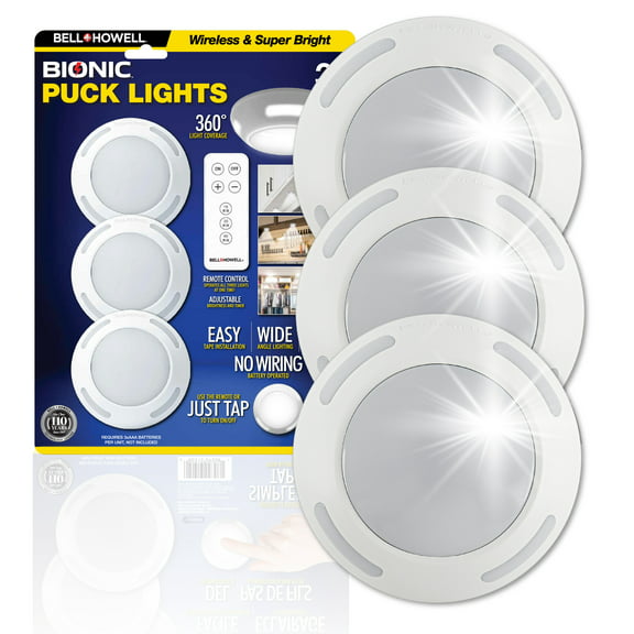 Bell and Howell Puck Lights LED Under Cabinet Light with Remote Control 3 Pcs, 0.5 lb 3 inch