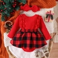 thumbnail image 5 of Bainana Girls Bodysuit Dress Newborn Plaid Print Long Sleeve Crew Neck Clothes Comfortable Soft Girls Outerwear With Headband Red Size 9-12 Months, 5 of 7