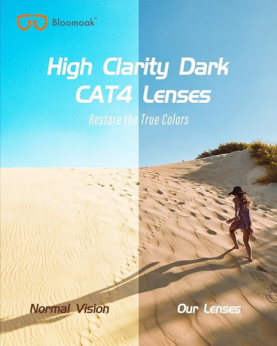 Bloomoak Polarized Sunglasses for Sensitive Eyes, Wrap Around, Super Black CAT 4