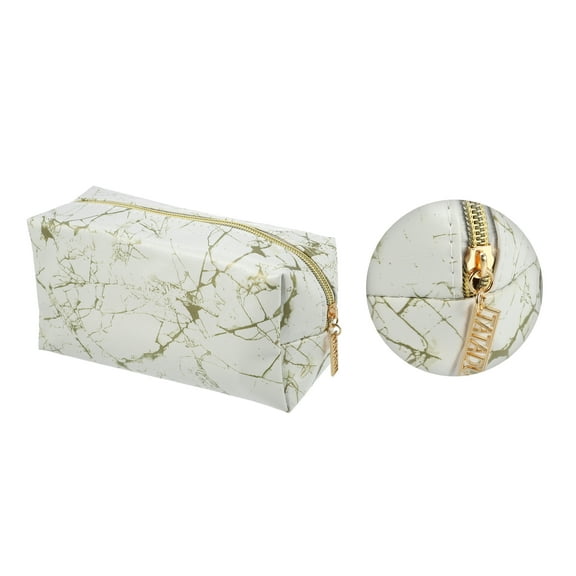 Vocoste Marble Cosmetic Travel Bag Make Up Brush Organizer Bag Storage for Women White Gold Tone 7"x3"x4"