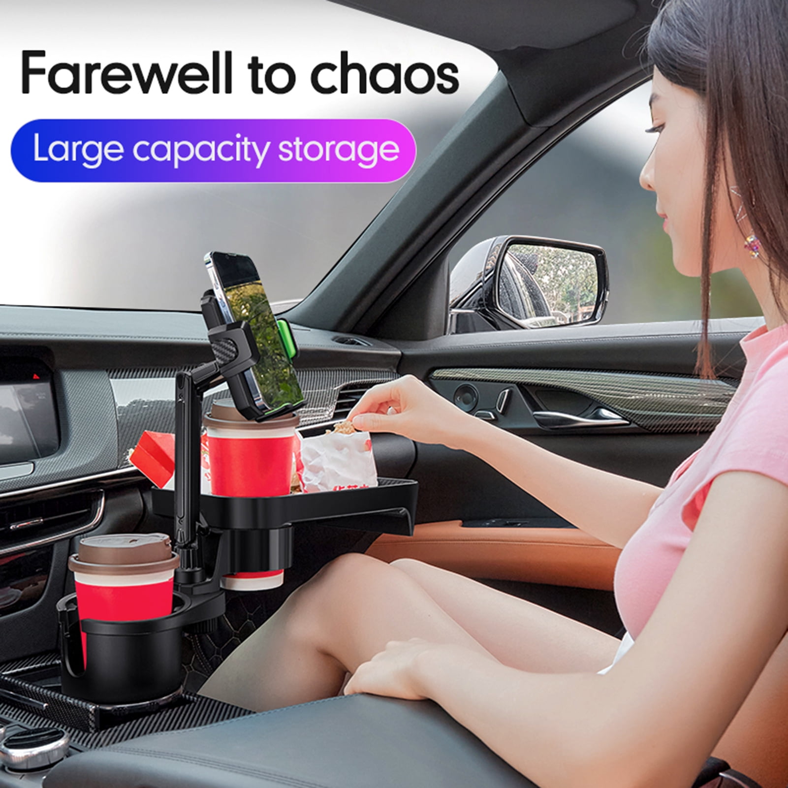 Phone Car Cup Holder Multifunctional Cup Holder Expander With 360 Rotation Tray Mobile Phone Holder Adjustable Base Auto Front Back Seat Organizer Size S, Green