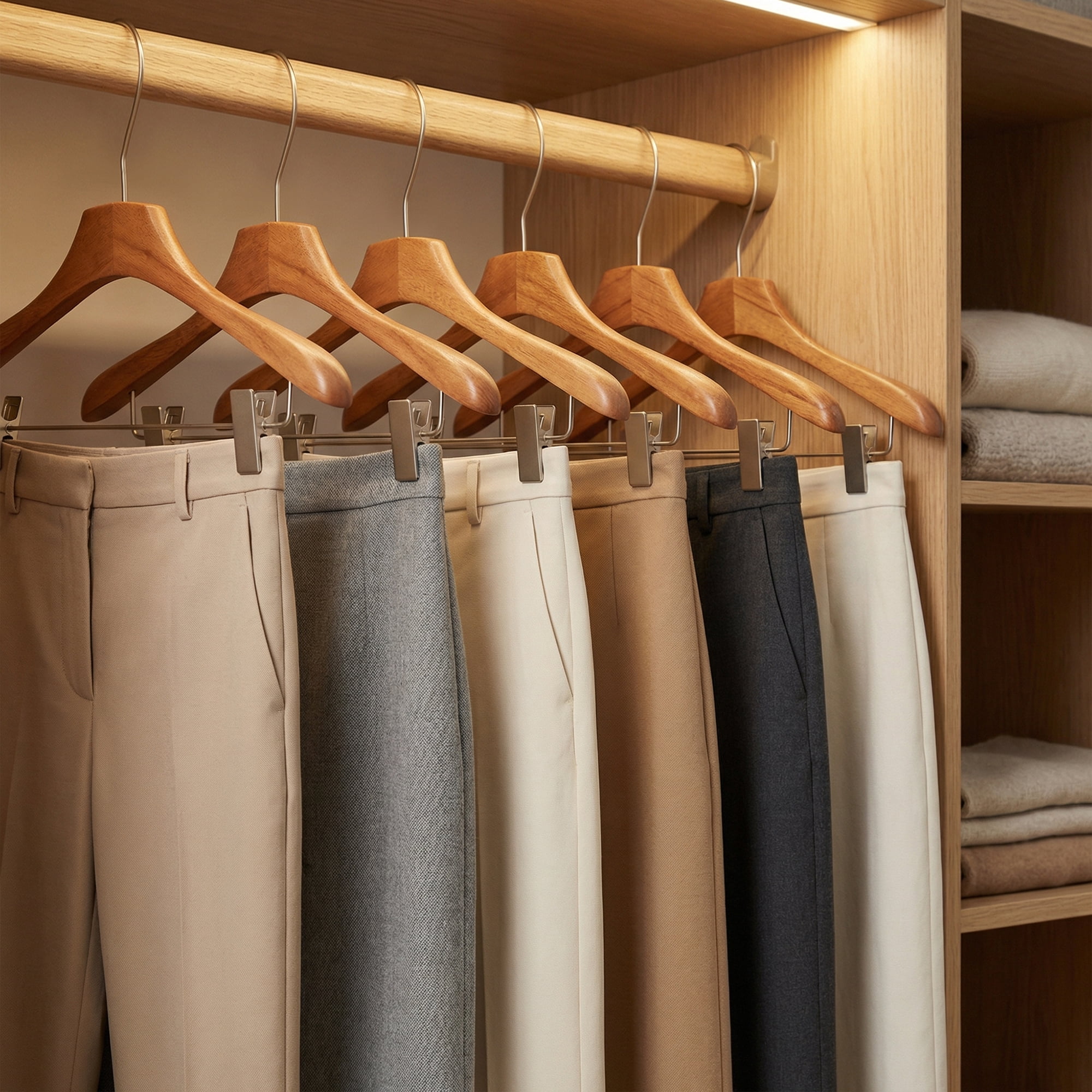 Unique Bargains 2Pcs Wood Space Saving Storage Pants Shirts Hanger Coffee