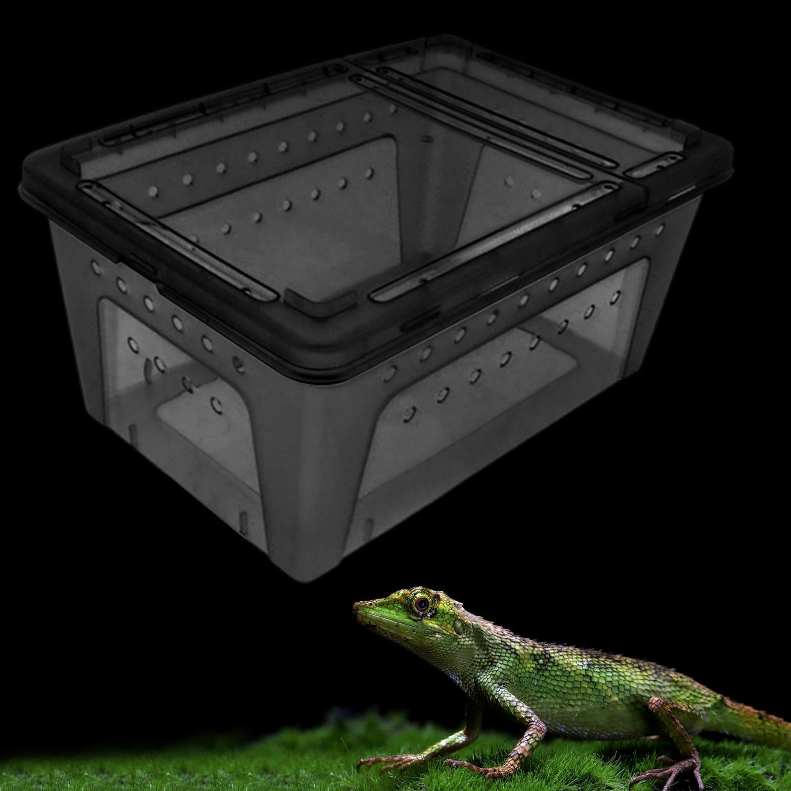 Fzaqwen Reptile Terrarium Enclosure Double Opening Turtle Habitat Sturdy Reptile Breeding Box Container for Terrapin Amphibians Snake Black