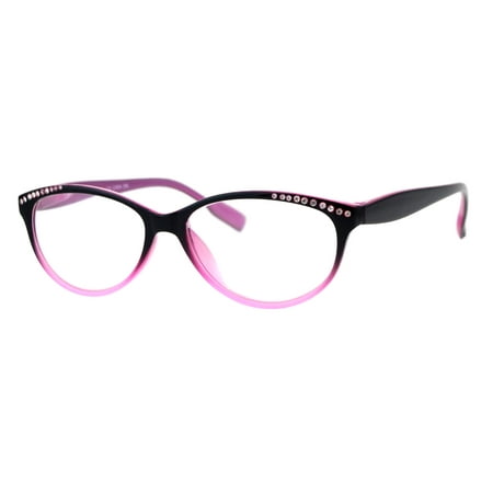 Womens Rhinestone Narrow Oval Plastic Cat Eye Reading Glasses Black Pink
