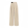 thumbnail image 2 of Happyyee Women's Business Pants High Waisted Straight Wide Leg Suit Pants with Pockets Fashion Office Work Pants ,Beige,S, 2 of 7