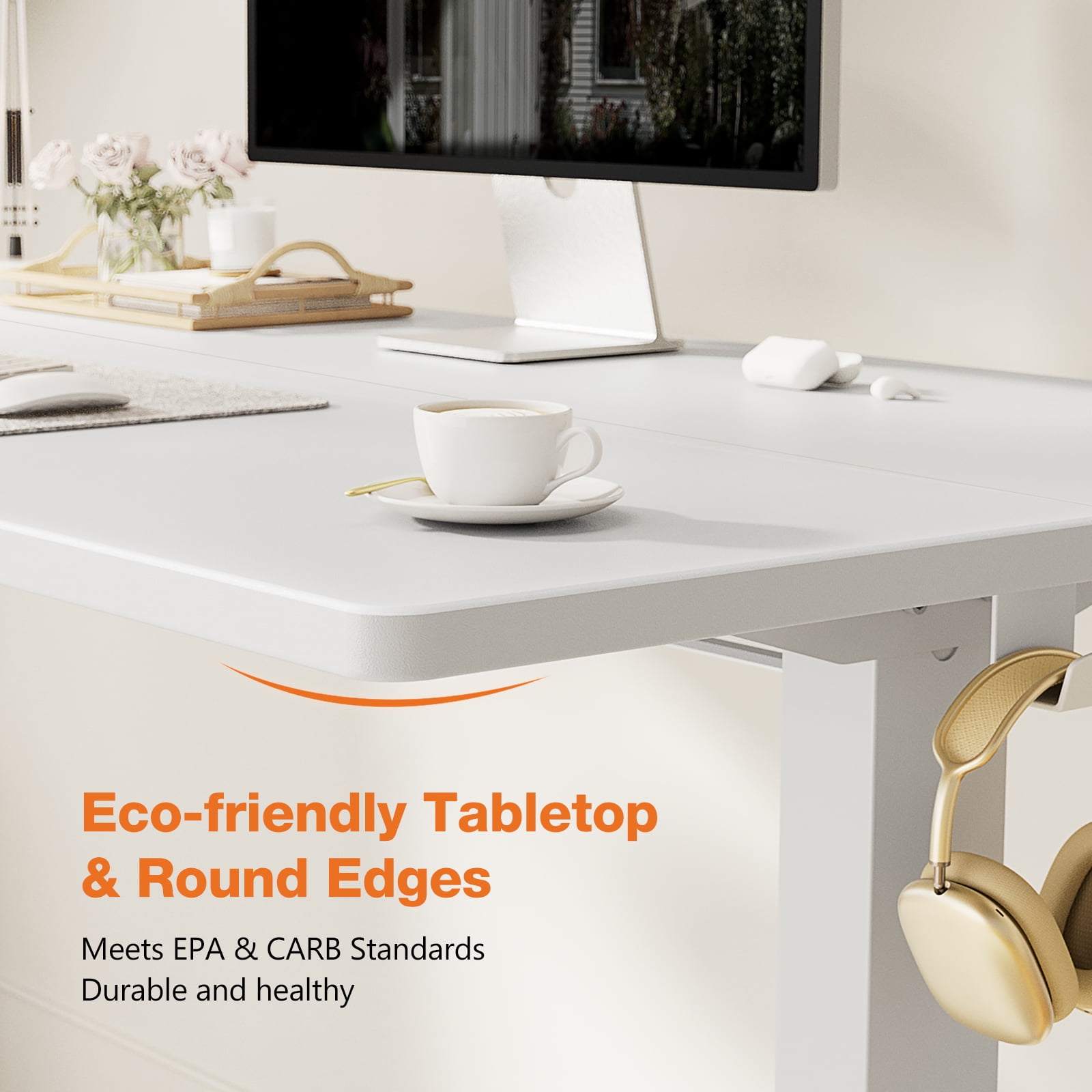 CONCETTA Electric Height Adjustable Desk, 48"x24" Ergonomic Sit Stand Workstation, One-Touch Lift Home Office Desk, White