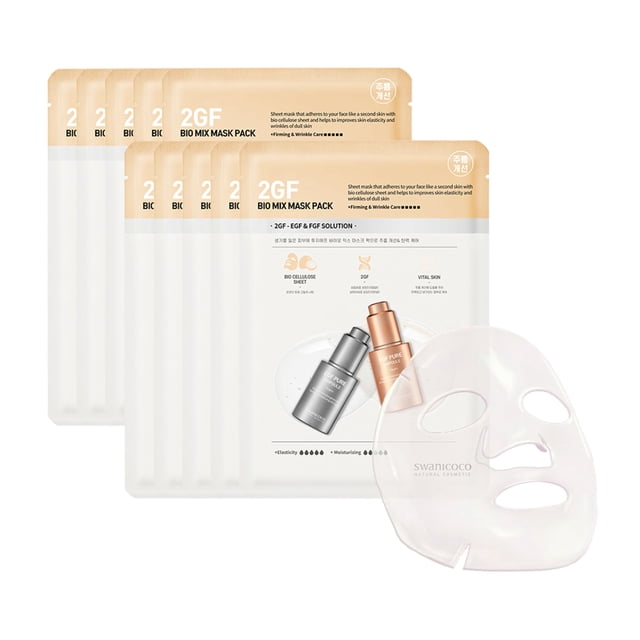 SWANICOCO Embarazo EGF FGF (10 PPM) Mascarilla facial de gel de biocelulosa 2GF Bio Mix Mask Pack Reafirmante Anti envejecimiento Renovación de la piel Hidratación Cuidado de la piel coreano (paquet
