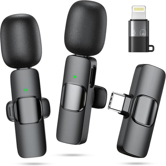 2 Pack Professional Wireless Lavalier Microphone for iPhone, Android, Laptop - Dual Noise Cancelling Mics for Recording, Podcast, Live Stream