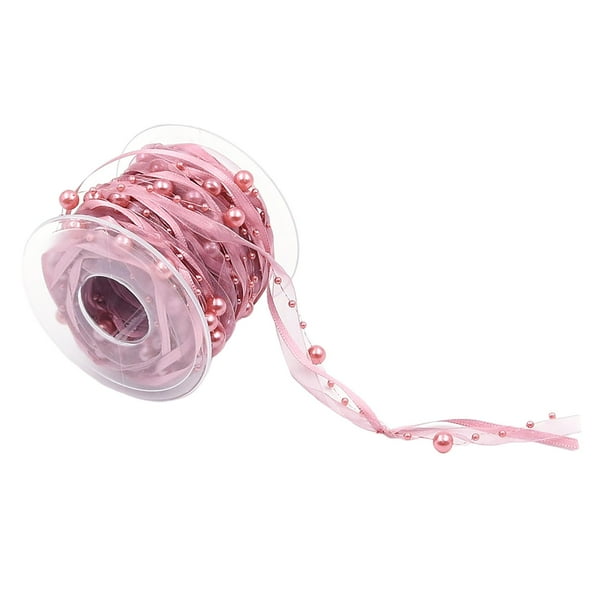 Cinta de encaje transparente con cuentas de perlas de 10 metros para decoración de bodas DIY, color rosa Rosado