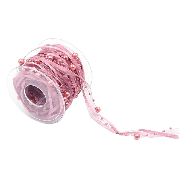 Cinta de encaje transparente con cuentas de perlas de 10 metros para decoración de bodas DIY, color rosa Rosado